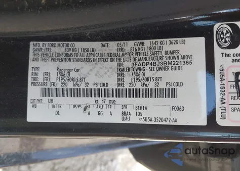 2011 Ford Fiesta Se from USA, damaged, VIN 3FADP4BJ3BM221365